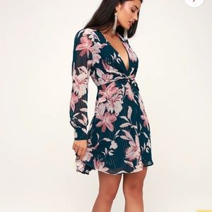Lulus Lively Teal Floral Dress